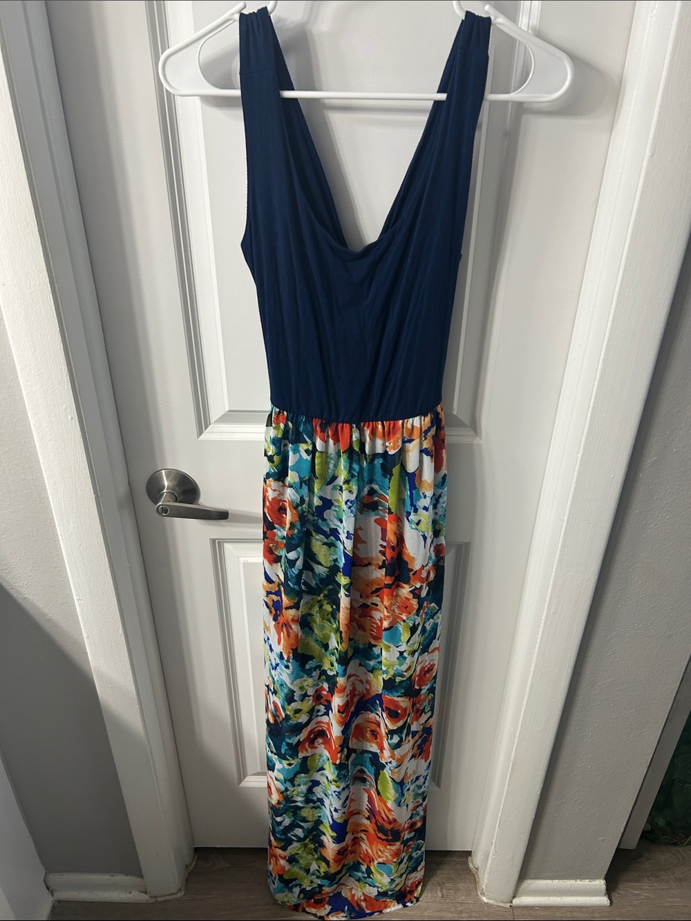 Navy & Floral Sleeveless Maxi Dress